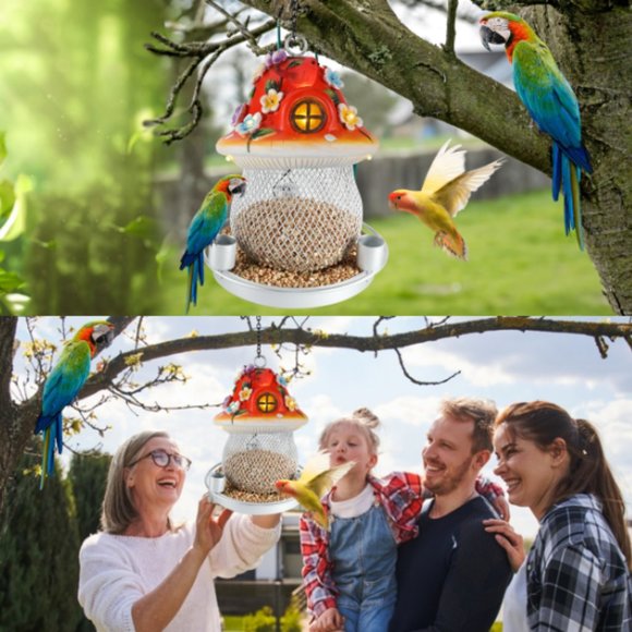 Large Solar Cell/ Metal Mesh/ Mushroom-Shaped Rasin Bird Feeder for Outdoors - Picture 10 of 12